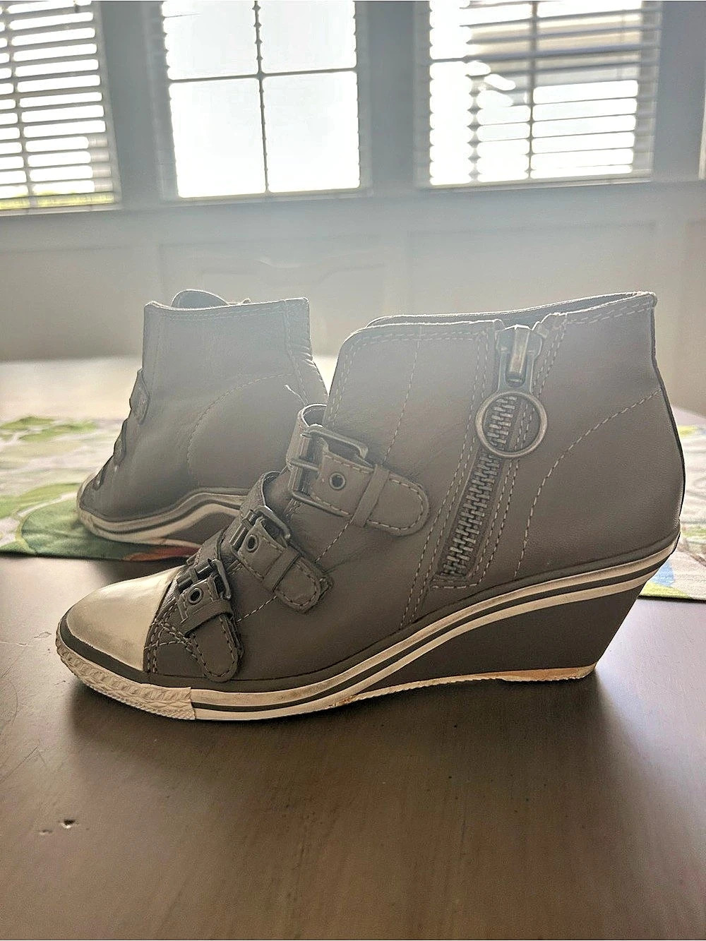 Ash Thelma Wedge Sneaker Gray & White US 7